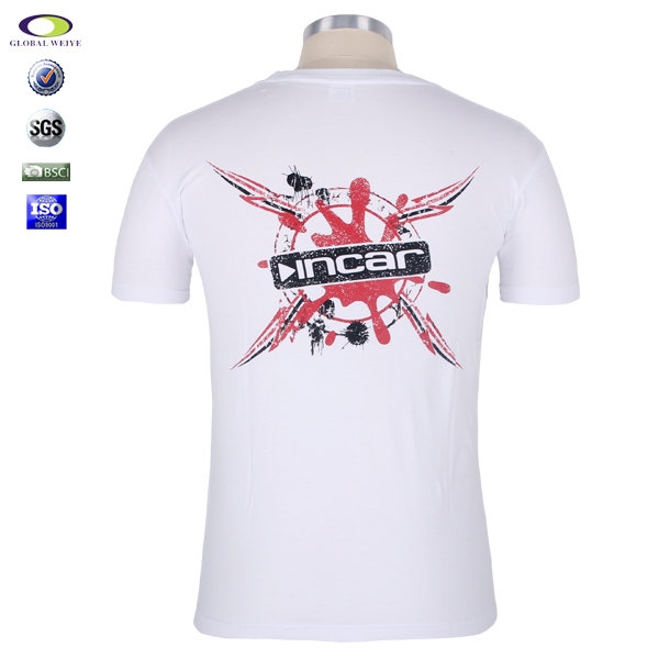 团体印花男士短袖圆领白色T恤