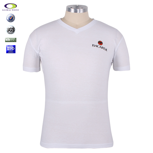广告宣传活动印花男士短袖V领白色T恤