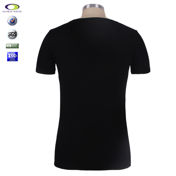 高品质男士黑色圆领短袖T恤品牌金线绣花logo