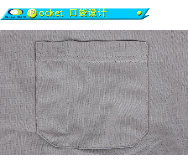 灰色纯棉男士圆领口袋T恤刺绣logo