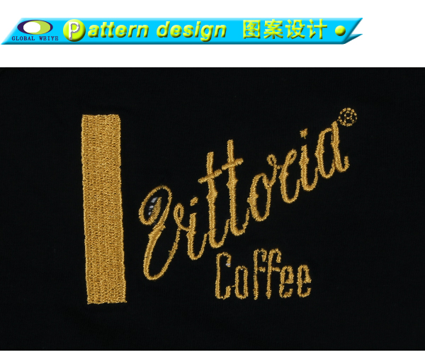 高品质男士黑色圆领短袖T恤品牌金线绣花logo