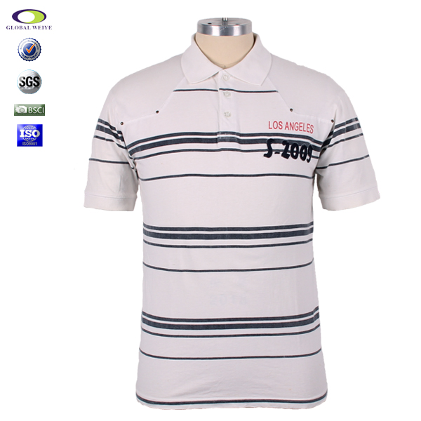 条纹POLO衫贴布绣100%棉翻领衫