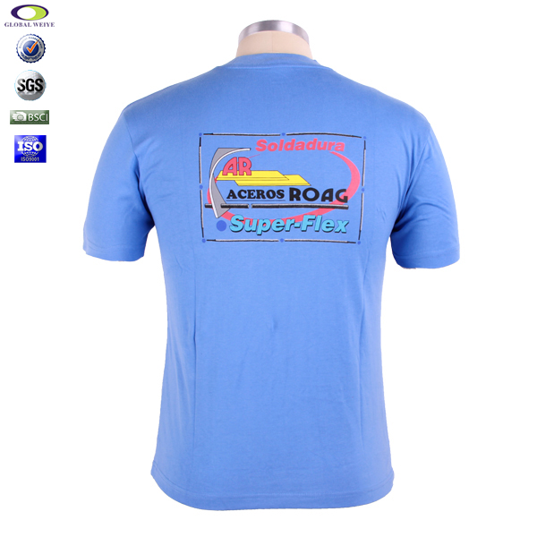 男士纯棉蓝色圆领口袋T恤印花logo