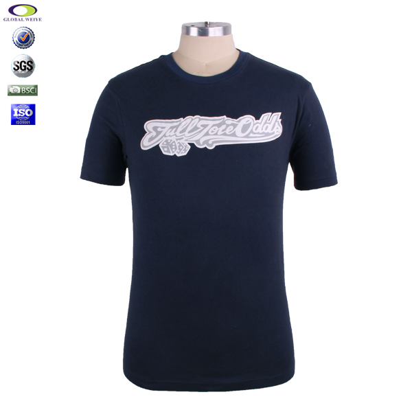 灰底白字印花男士黑色圆领短袖T恤