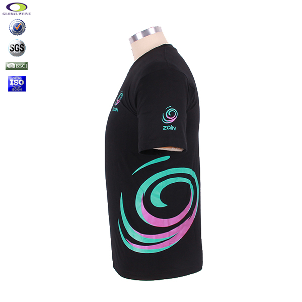 时尚广告宣传男士圆领纯棉T恤侧边拼接印花