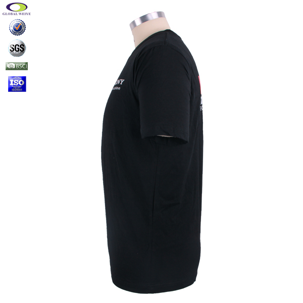 公司员工白色字母印花男士圆领黑色T恤定做