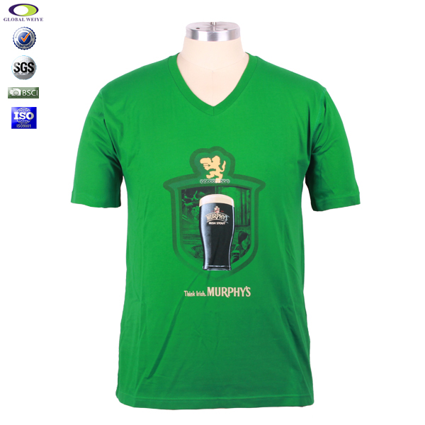 广告宣传绿色男士V领印花T恤