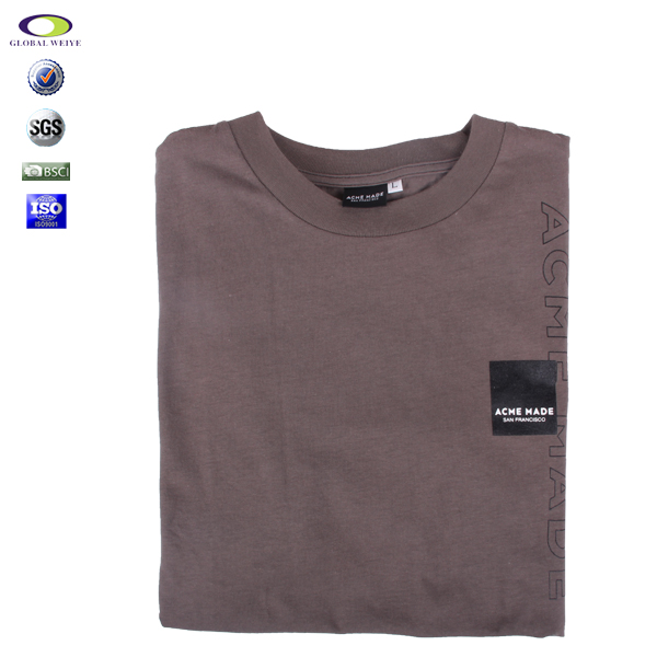 定做咖色品牌男士圆领T恤字母线条印花