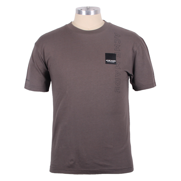 定做咖色品牌男士圆领T恤字母线条印花