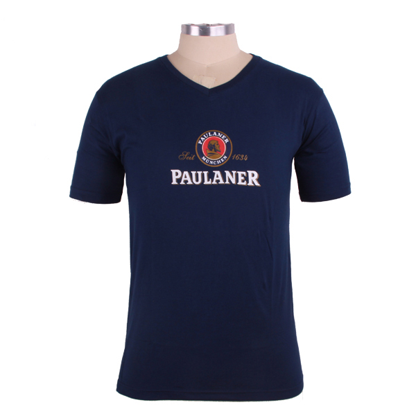 男士短袖V领深蓝色T恤