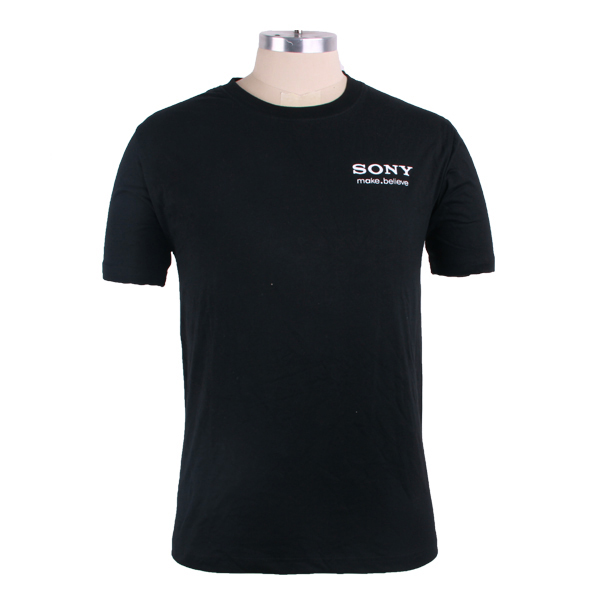 公司员工白色字母印花男士圆领黑色T恤定做