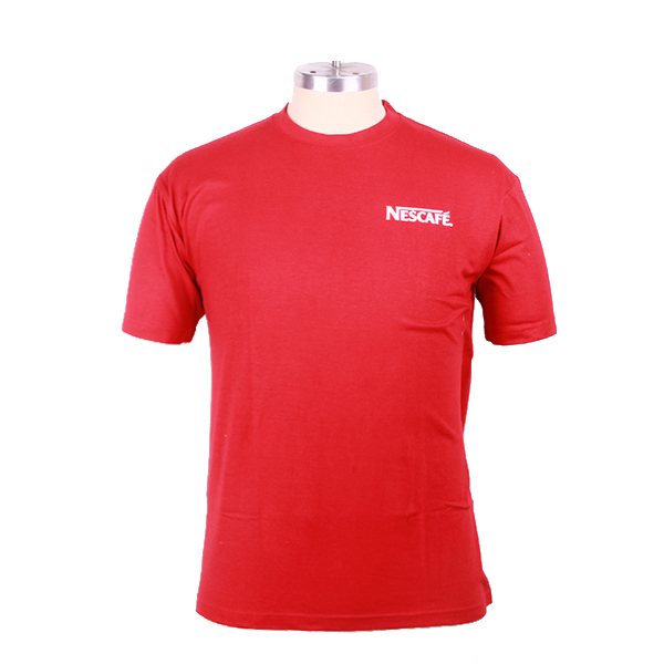 高性价比广告男士红色T恤白色印花