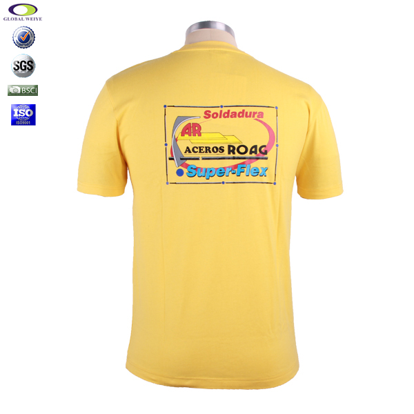 口袋设计男士纯棉黄色圆领T恤