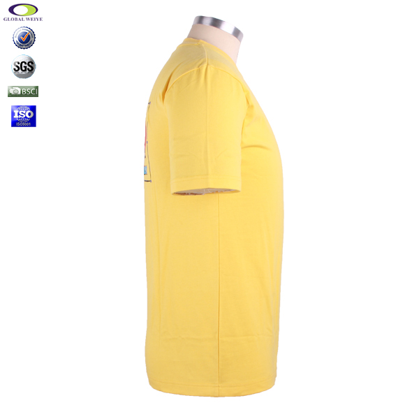 口袋设计男士纯棉黄色圆领T恤