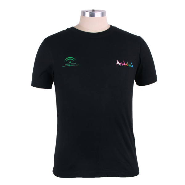 渐变色彩色印花黑色全棉男士圆领T恤定做