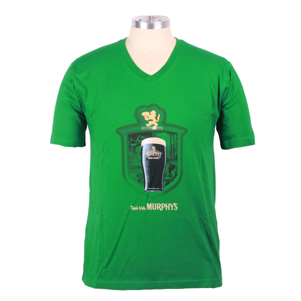 广告宣传绿色男士V领印花T恤