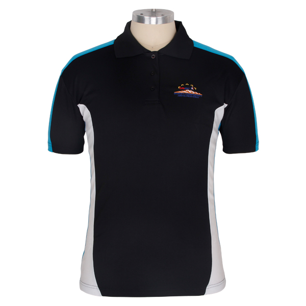 时尚黑蓝白拼接polo衫绣花logo