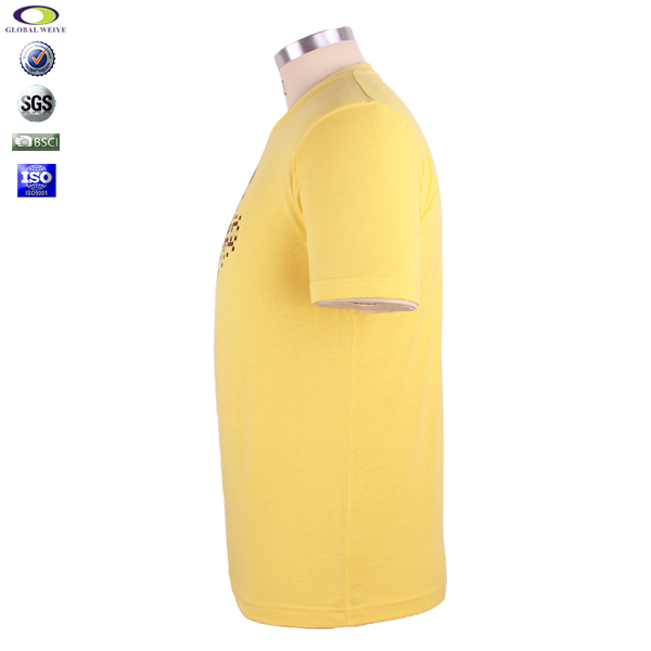 广告宣传黄色男士圆领印花T恤衫定做