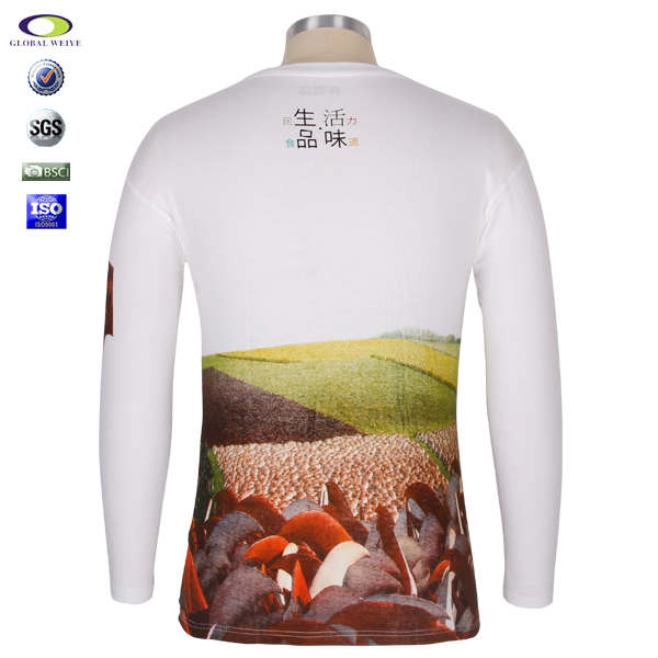 春秋员工服男士白色长袖圆领印花T恤