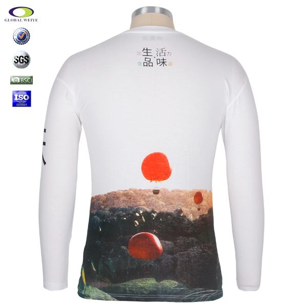 男士秋季员工服白色长袖圆领印花T恤