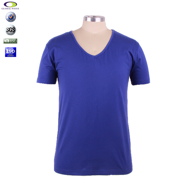 男士棉修身V领短袖t恤宝蓝色