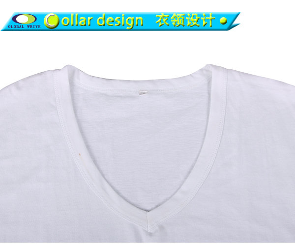 男士白色纯棉V领短袖t恤空白无logo