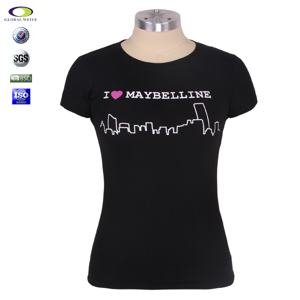 黑色广告情侣装女士圆领印花T恤衫定制