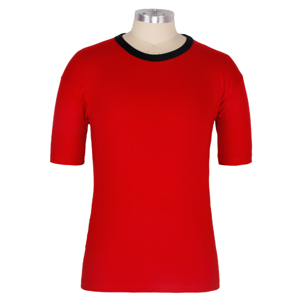 男士撞色领空白T恤红色圆领纯棉