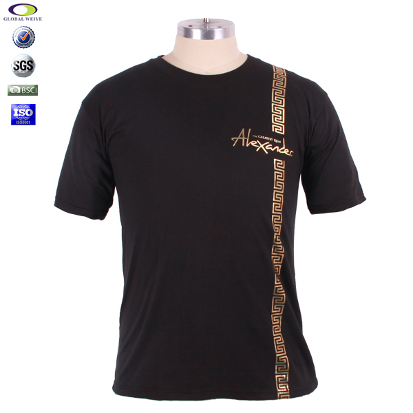 广告宣传黑色男士圆领金粉印花T恤衫