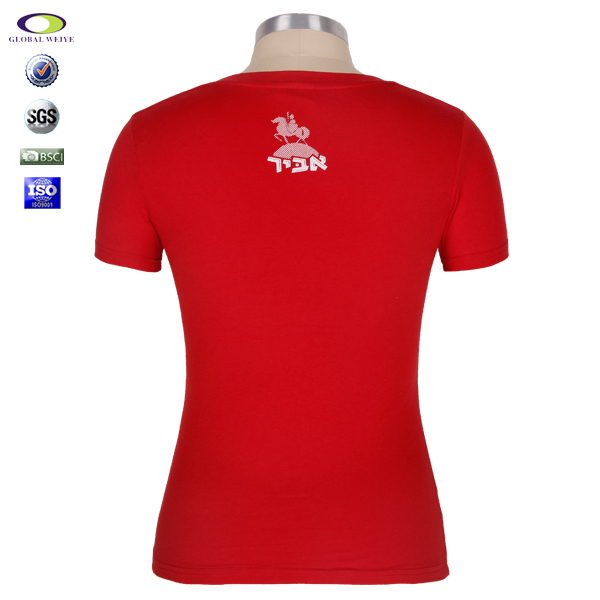 广告宣传红色女士V领印花T恤衫定做