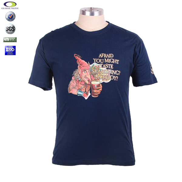 深蓝色男士圆领烫画T恤衫定做广告宣传