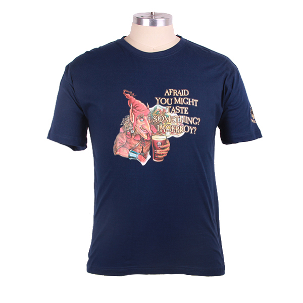 深蓝色男士圆领烫画T恤衫定做广告宣传