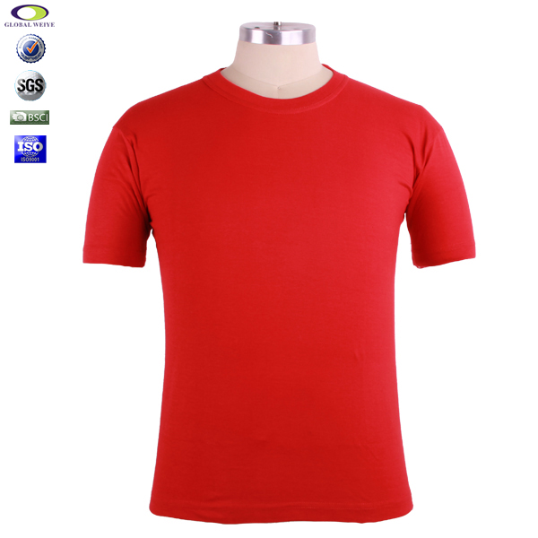 高品质圆领红色纯棉空白男士T恤