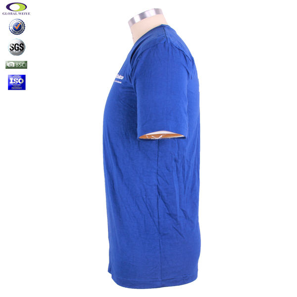 团体服饰蓝色男士圆领印花T恤衫定做