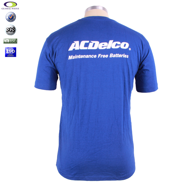 团体服饰蓝色男士圆领印花T恤衫定做