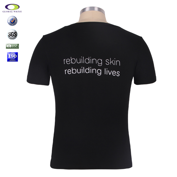 棉莱卡弹力修身女士V领T恤黑色刺绣