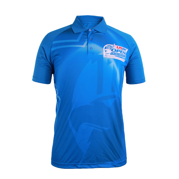 100%全涤男士短袖polo衫蓝色翻领T恤