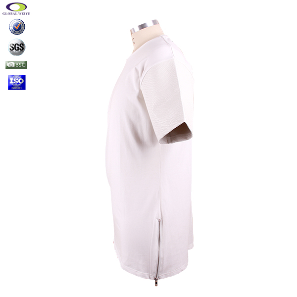 个性皮革袖男士白色圆领短袖T恤空白