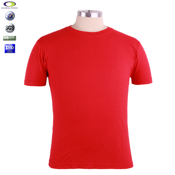 高品质男士T恤重磅圆领红色纯棉空白200g
