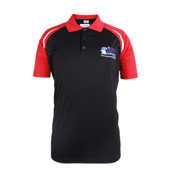 插肩袖翻领衫红黑拼接polo衫绣花logo