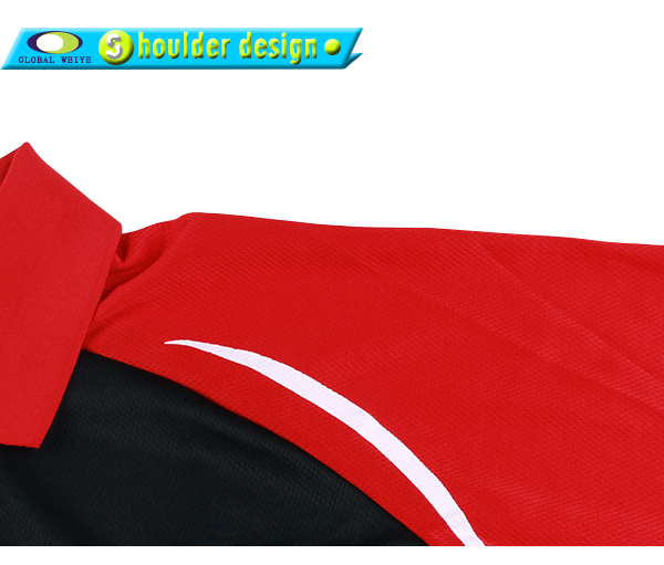 插肩袖翻领衫红黑拼接polo衫绣花logo