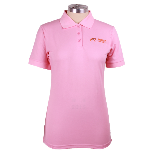 广告宣传女士粉色翻领刺绣Polo衫定做