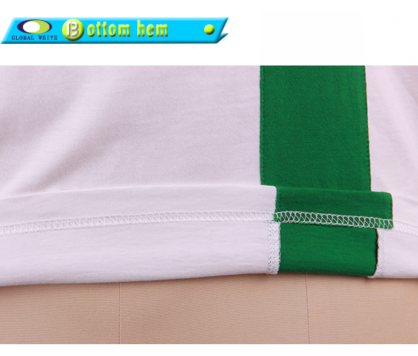 广告宣传男士白绿拼接圆领印花T恤衫