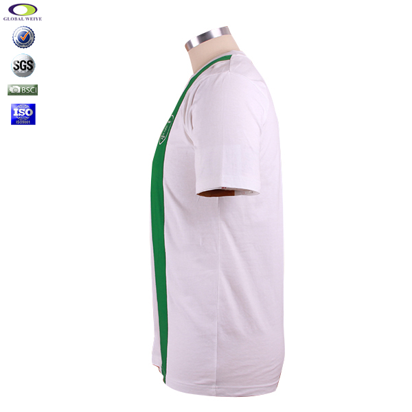 广告宣传男士白绿拼接圆领印花T恤衫