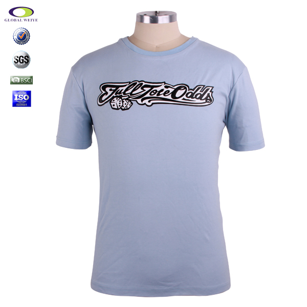 广告宣传男士浅蓝色圆领印花T恤衫