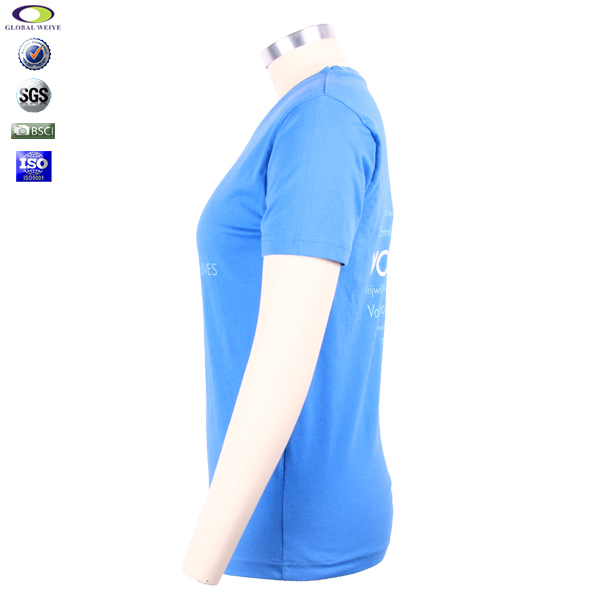 广告宣传女士蓝色圆领印花T恤衫定做