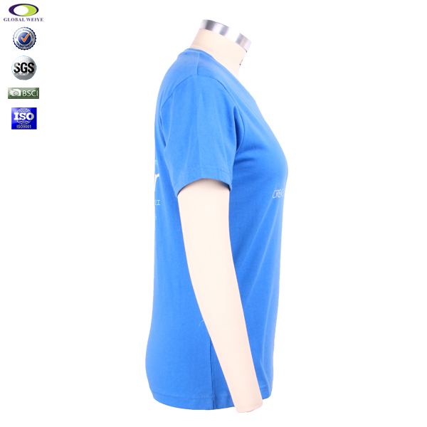 广告宣传女士蓝色圆领印花T恤衫定做