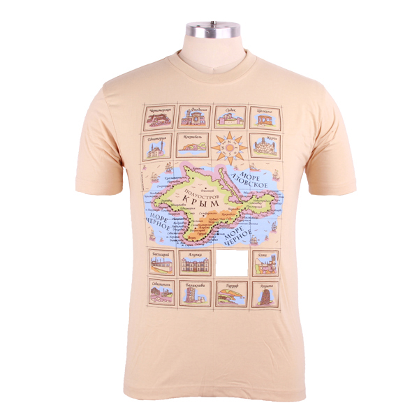 广告宣传男士杏色圆领印花T恤衫订制