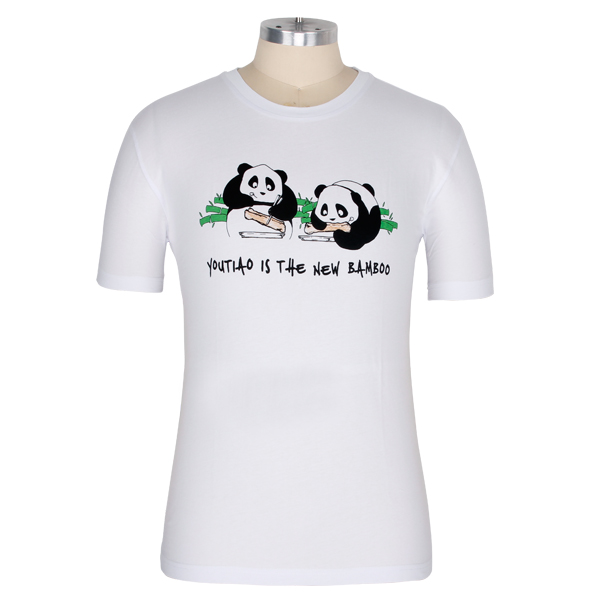 熊猫印花宣传活动白色圆领纯棉T恤