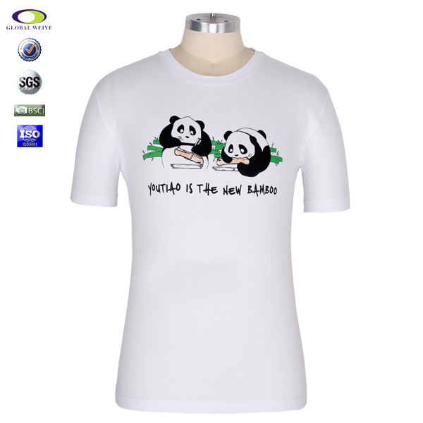 熊猫印花宣传活动白色圆领纯棉T恤
